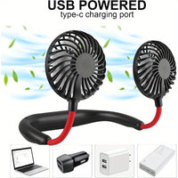 Portable Rechargeable Neck Fan USB Double Head Rotatable Cooling Fan