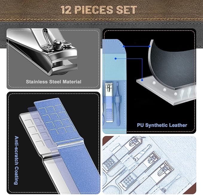 12-in-1 Manicure Pedicure Nail Clipper Grooming Set Blue