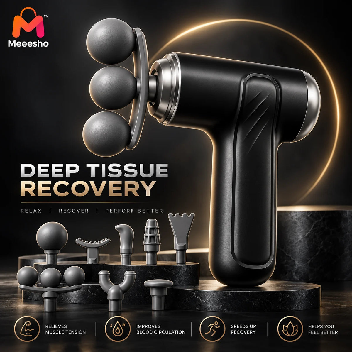 Portable 9-Head Massage Gun with 6 Speed Levels