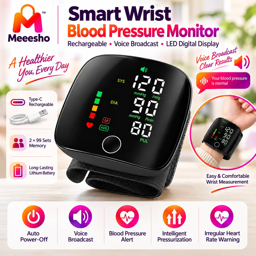 Digital Wrist Blood Pressure Monitor Voice LED USB