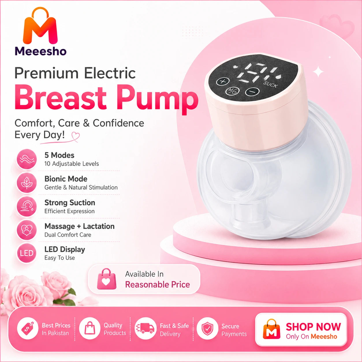Electric Breast Pump Portable Hands Free Baby Feeding Breast Milk Extractor