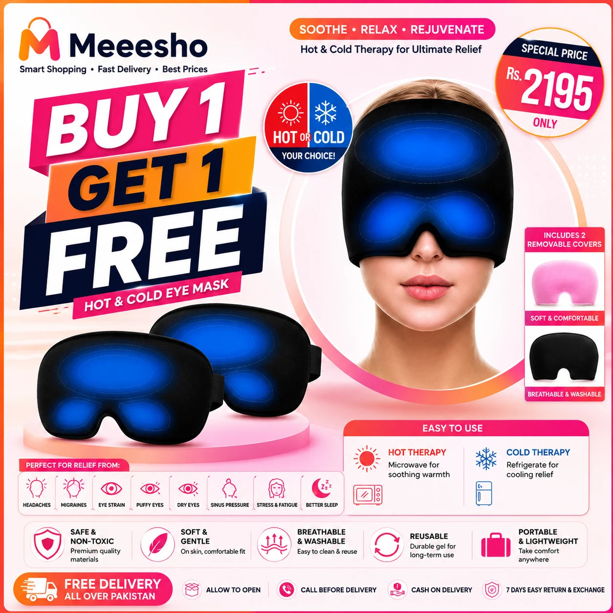 Buy 1 Get 1 Free Hot & Cold Migraine Eye Mask