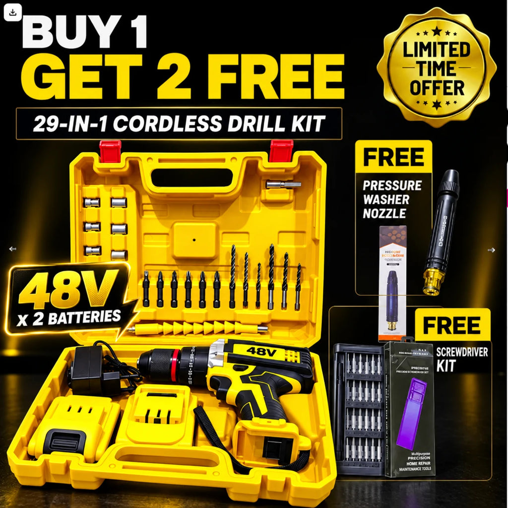 29-in-1 Cordless Metal Drill Kit with 2 x 48v Batteries or 2 Free Gifts