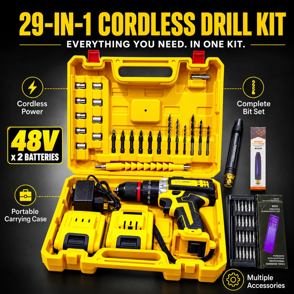 29-in-1 Cordless Metal Drill Kit with 2 x 48v Batteries or 2 Free Gifts