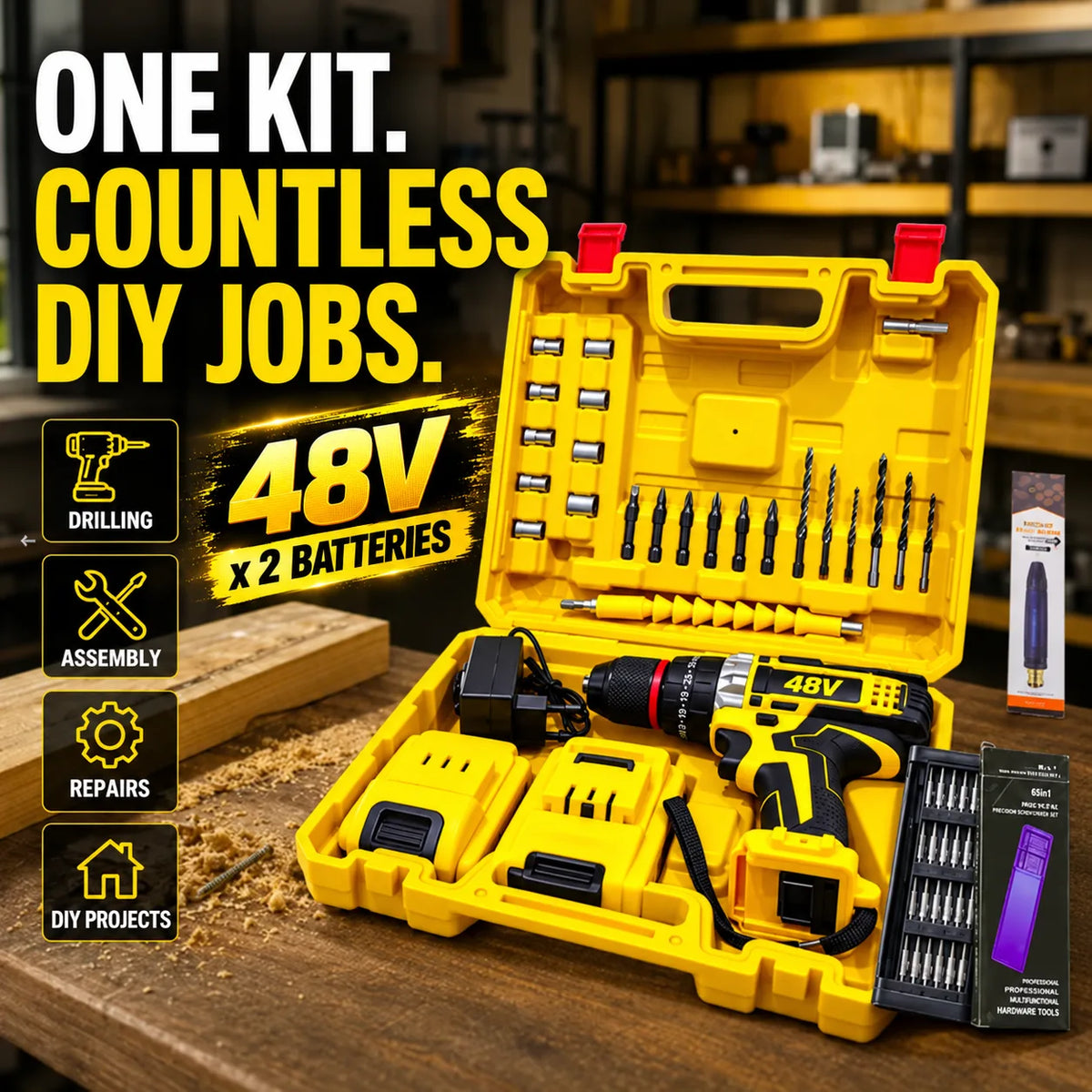 29-in-1 Cordless Metal Drill Kit with 2 x 48v Batteries or 2 Free Gifts