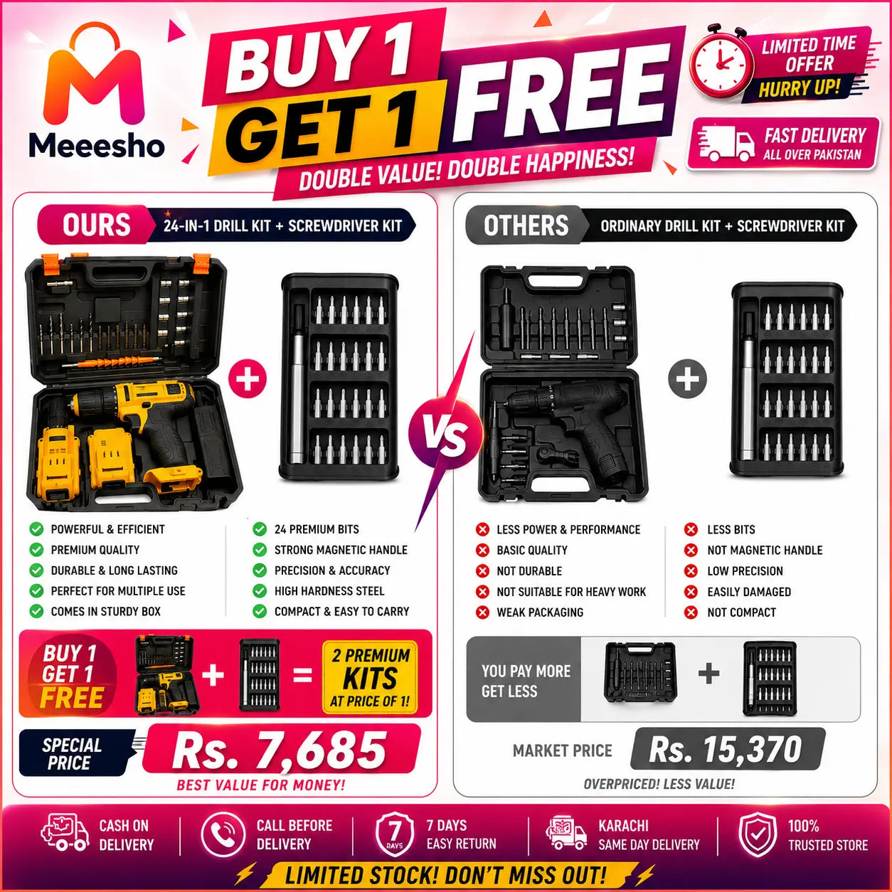 Buy 1 Get 1 Free | Drill Machine + Screw Driver Kit