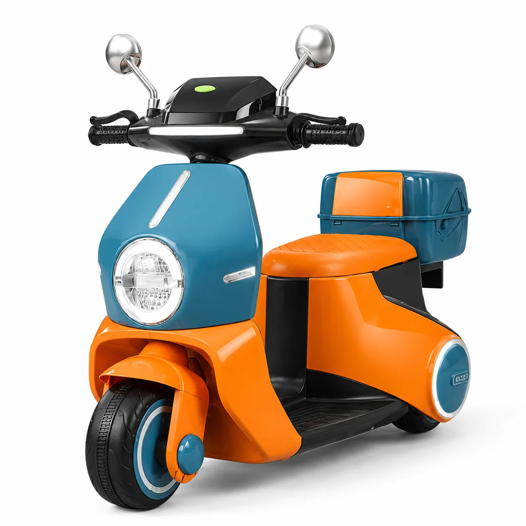 Royal Cargo Vespa Kids Electric Ride-On Scooter with Rear Storage Box