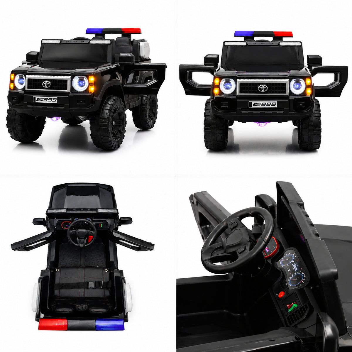 Kids Electric Police Jeep Rechargeable Ride-On Patrol Vehicle with LED Lights