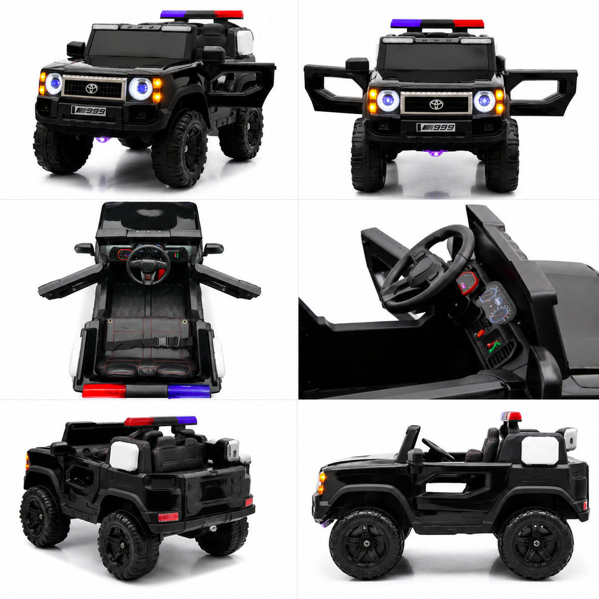 Kids Electric Police Jeep Rechargeable Ride-On Patrol Vehicle with LED Lights