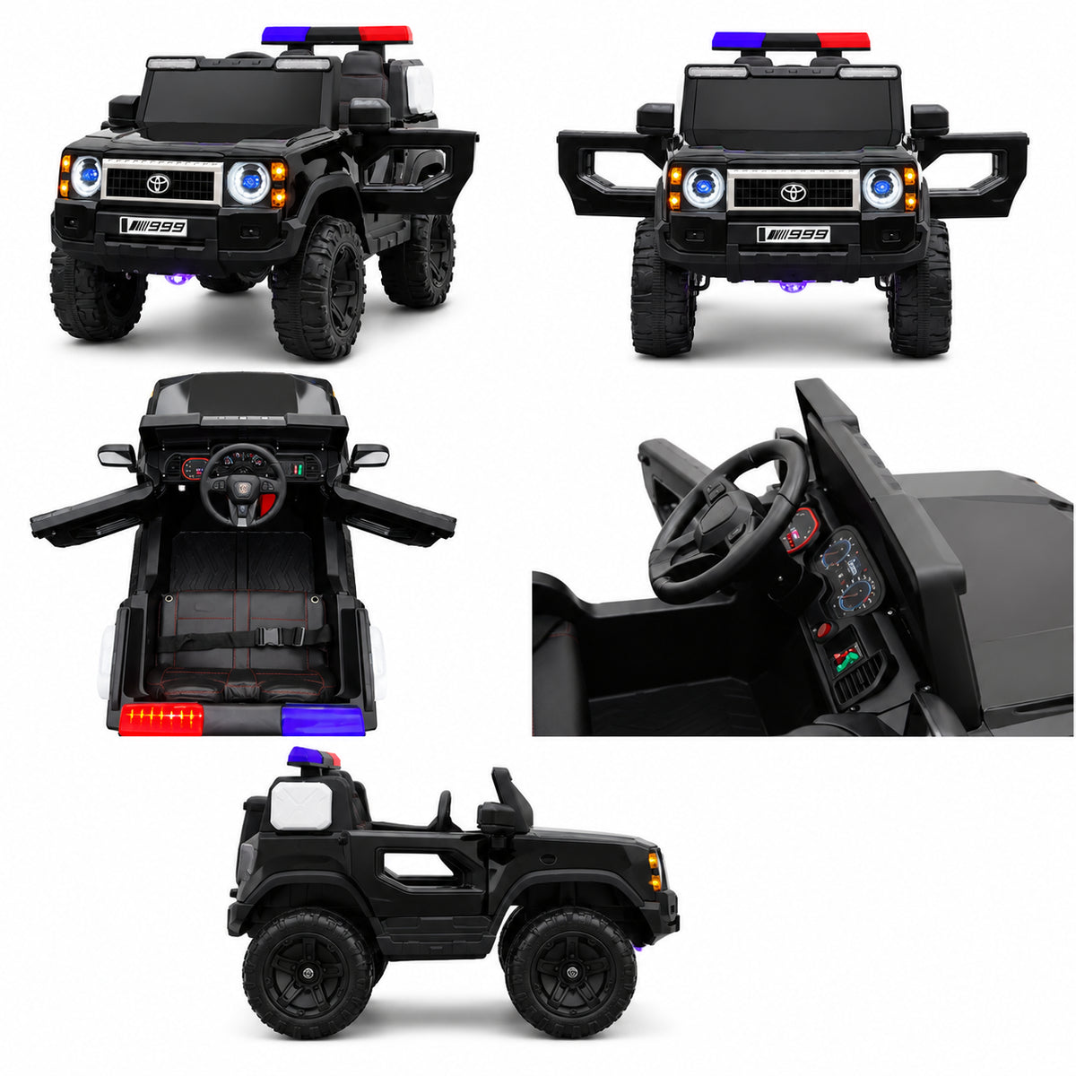 Kids Electric Police Jeep Rechargeable Ride-On Patrol Vehicle with LED Lights