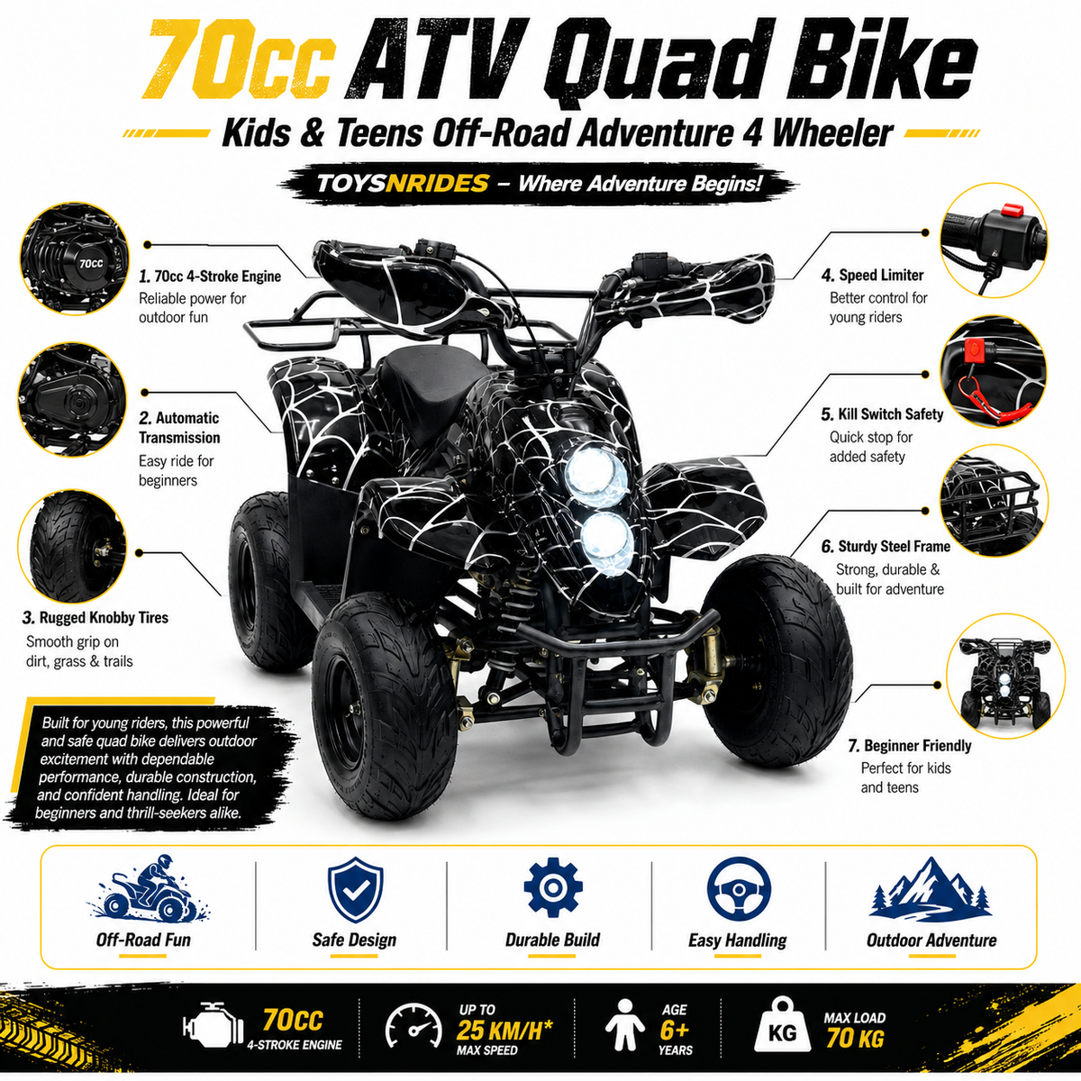 Kids ATV Ride-On Car Powerful Off-Road Electric Quad Bike Adventure Vehicle