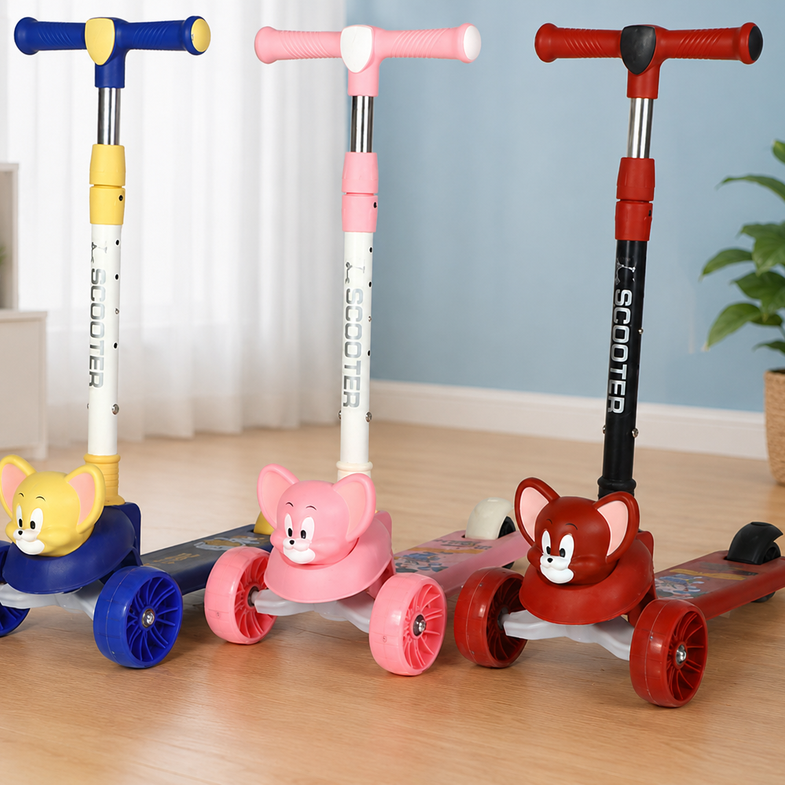 Jerry Character Kids Manual Scooter Adjustable Three Wheel Balance Ride Scooter