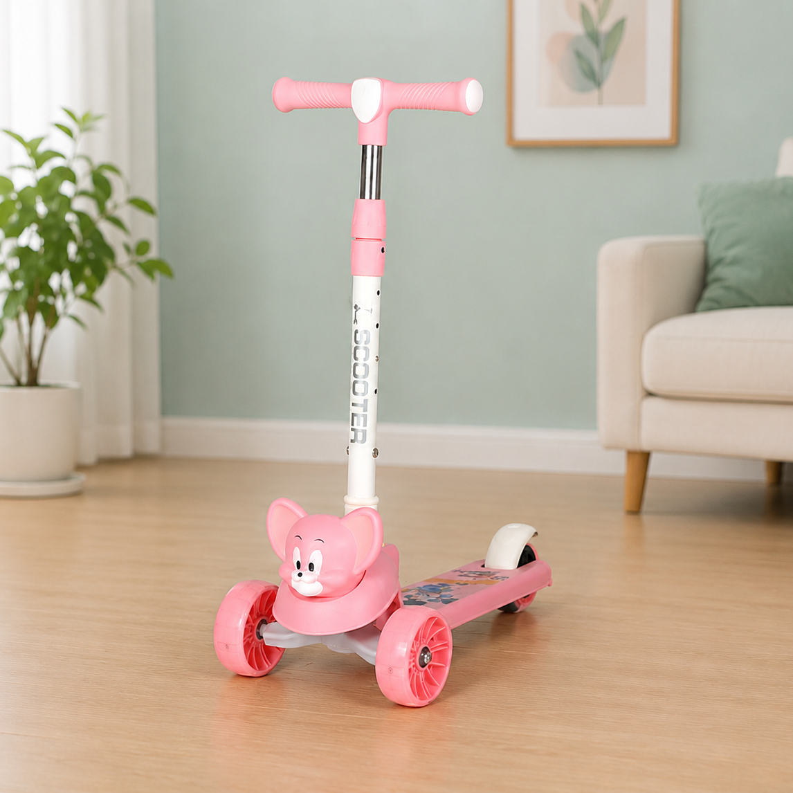 Jerry Character Kids Manual Scooter Adjustable Three Wheel Balance Ride Scooter