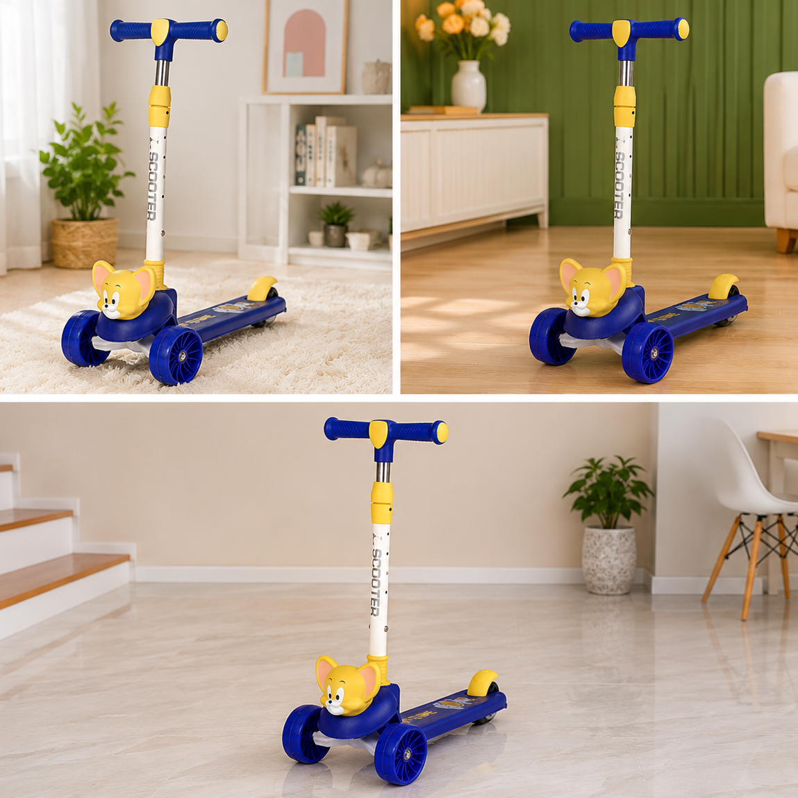 Jerry Character Kids Manual Scooter Adjustable Three Wheel Balance Ride Scooter