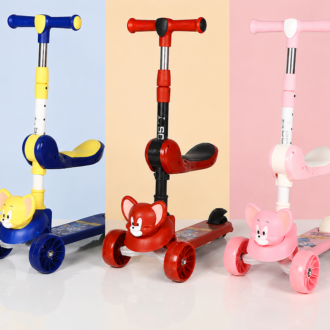 Jerry Character Kids Scooter With Seat Adjustable Manual Balance Ride Scooter