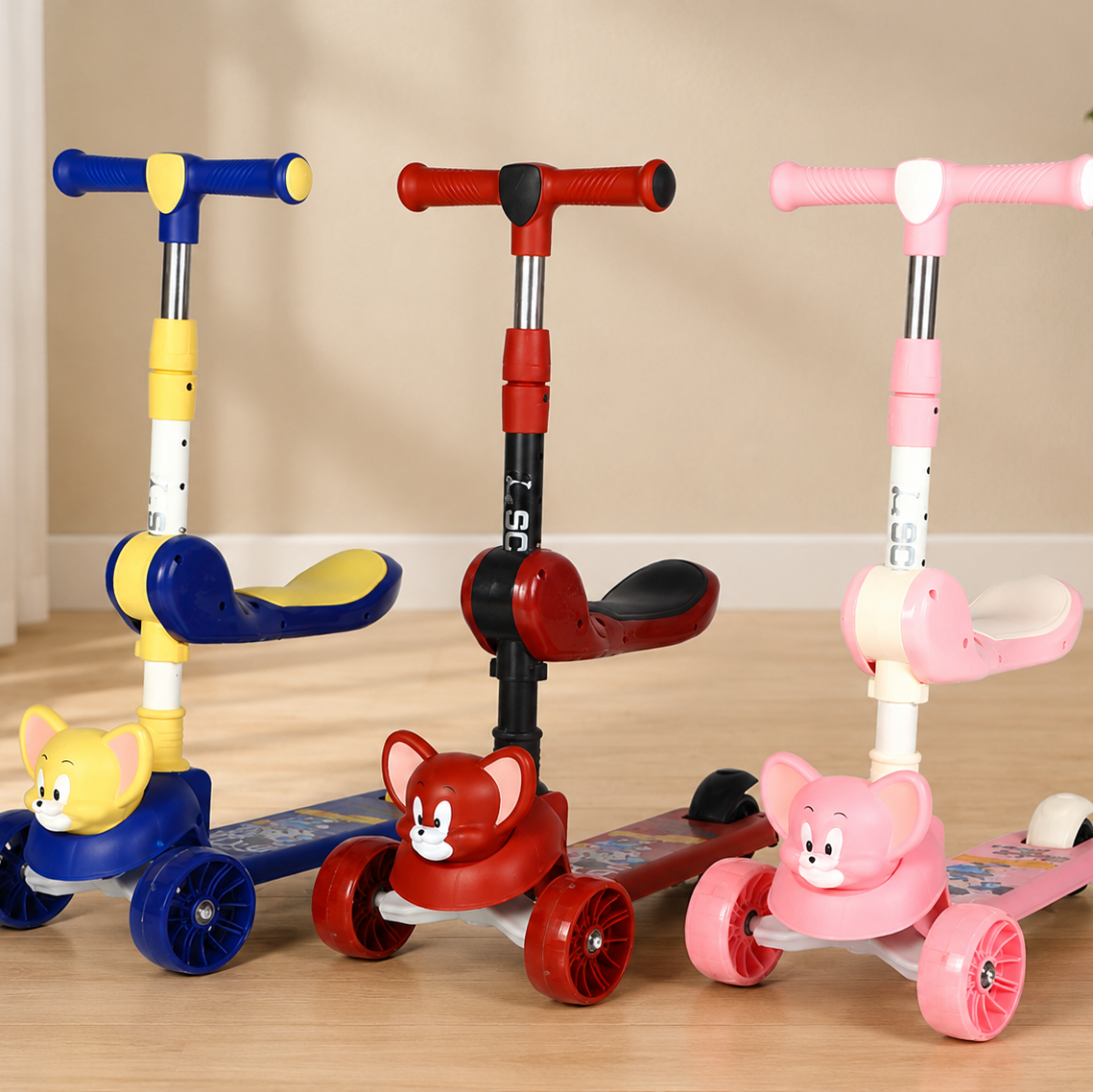 Jerry Character Kids Scooter With Seat Adjustable Manual Balance Ride Scooter