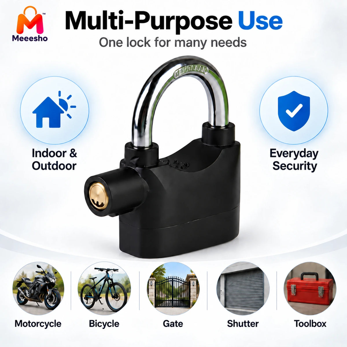 Heavy Duty Waterproof 110dB Alarm Padlock for Motorcycle Bike Security