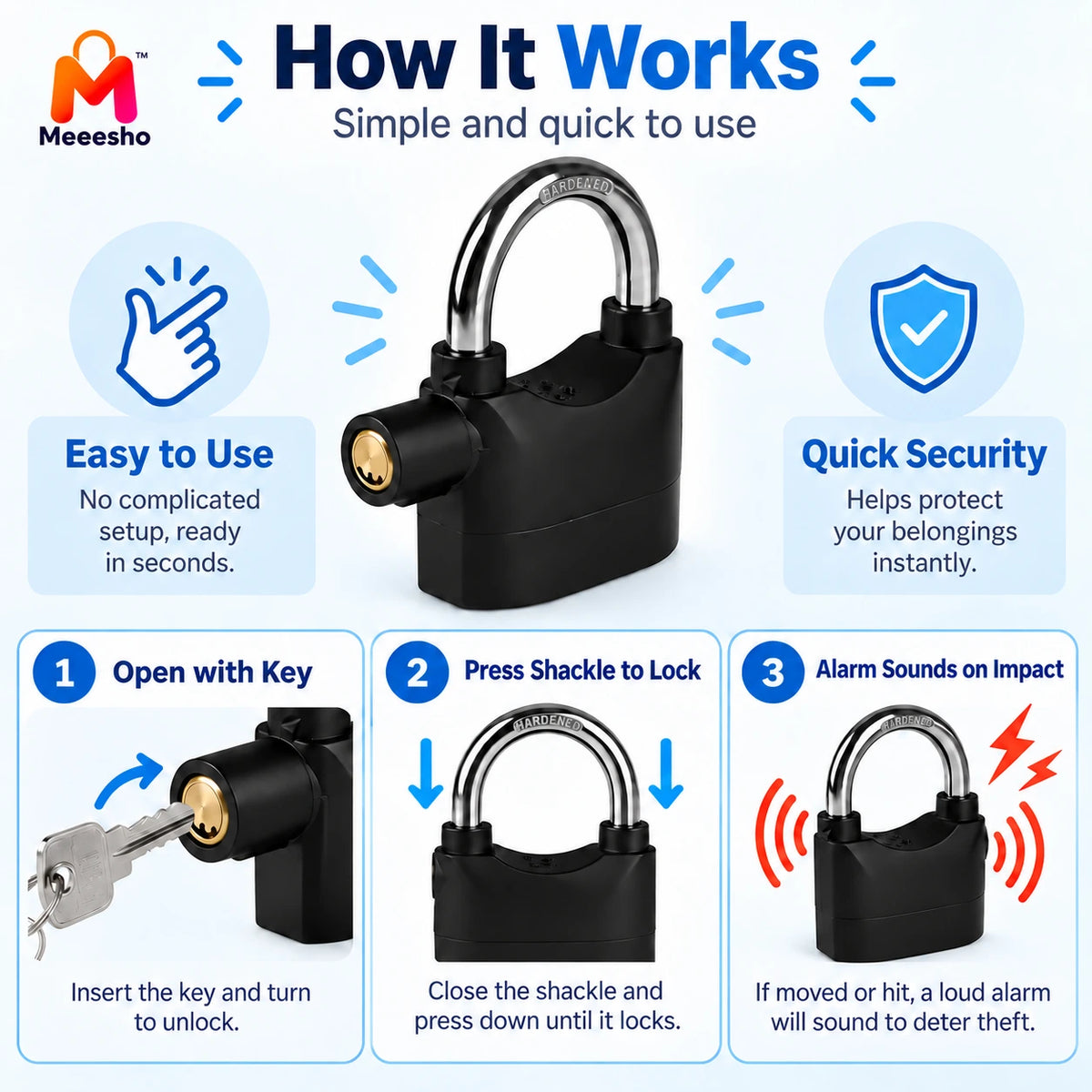Heavy Duty Waterproof 110dB Alarm Padlock for Motorcycle Bike Security