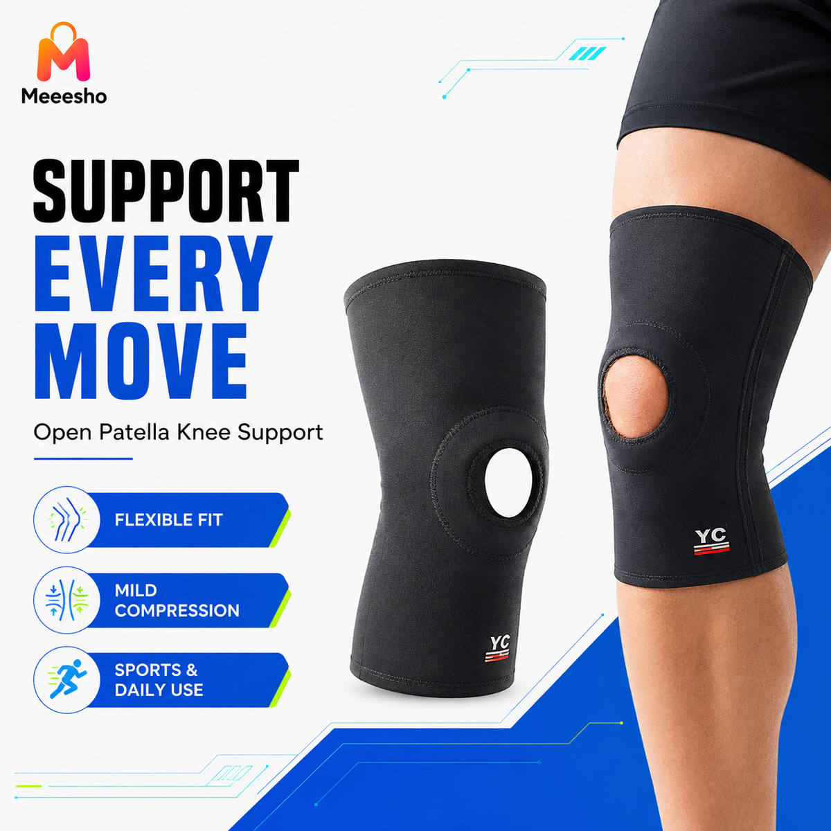 Thin Summer Open Patella Knee Support for Active Protection