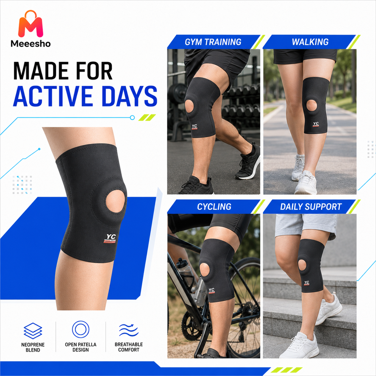Thin Summer Open Patella Knee Support for Active Protection