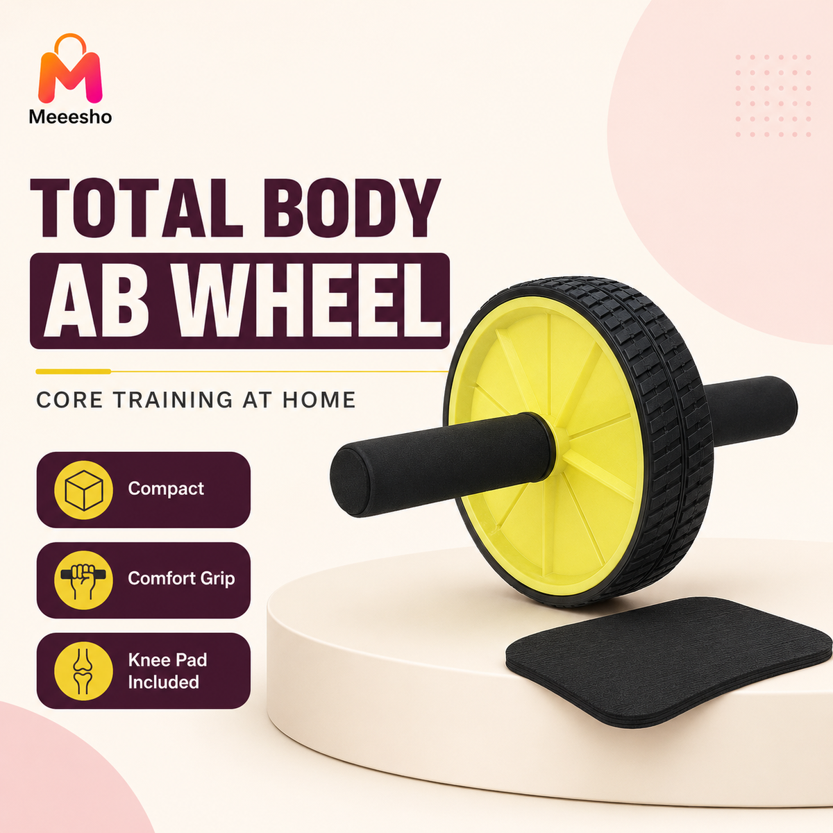 Heavy-Duty Silent Abdominal Wheel for Stronger Core Home Workout Training