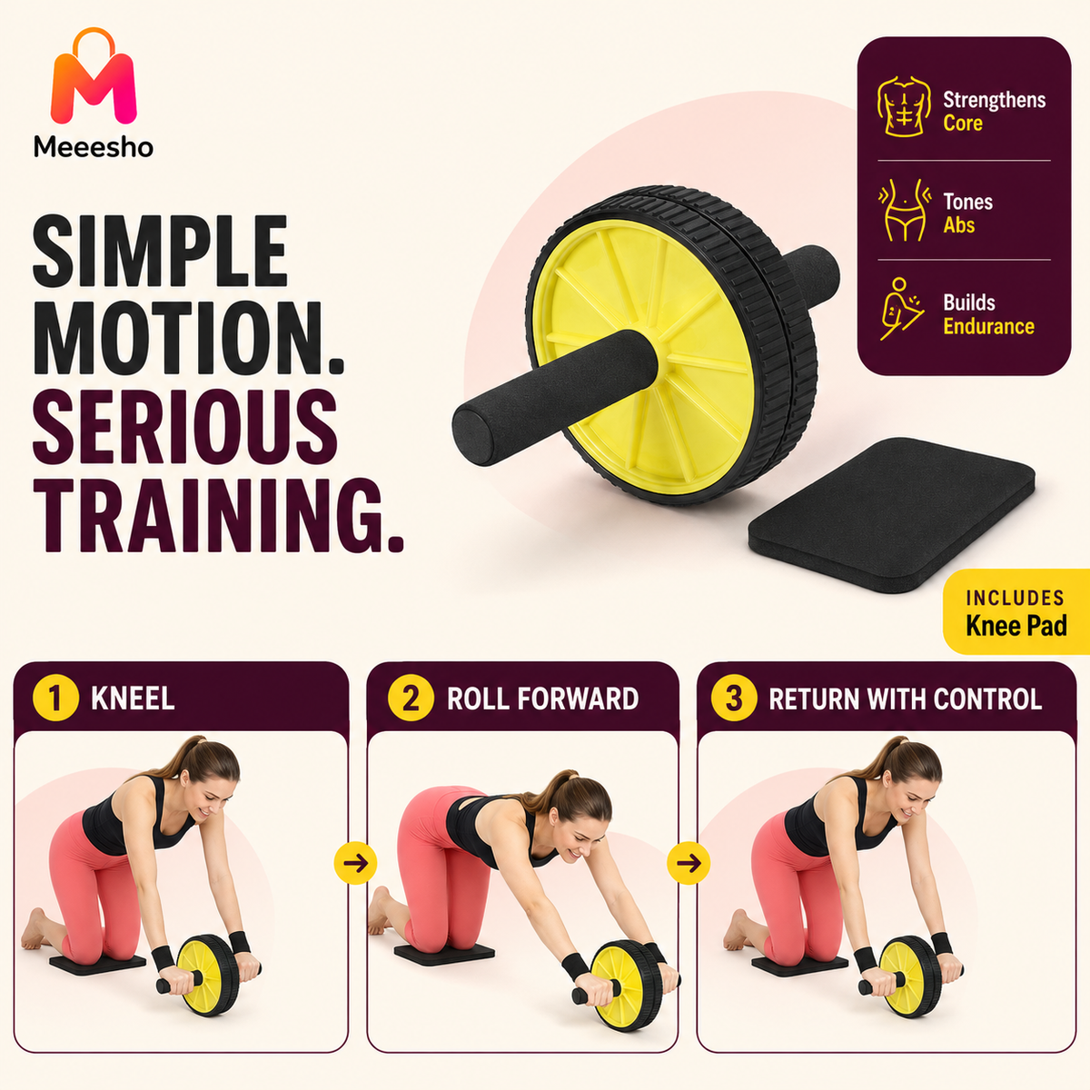 Heavy-Duty Silent Abdominal Wheel for Stronger Core Home Workout Training