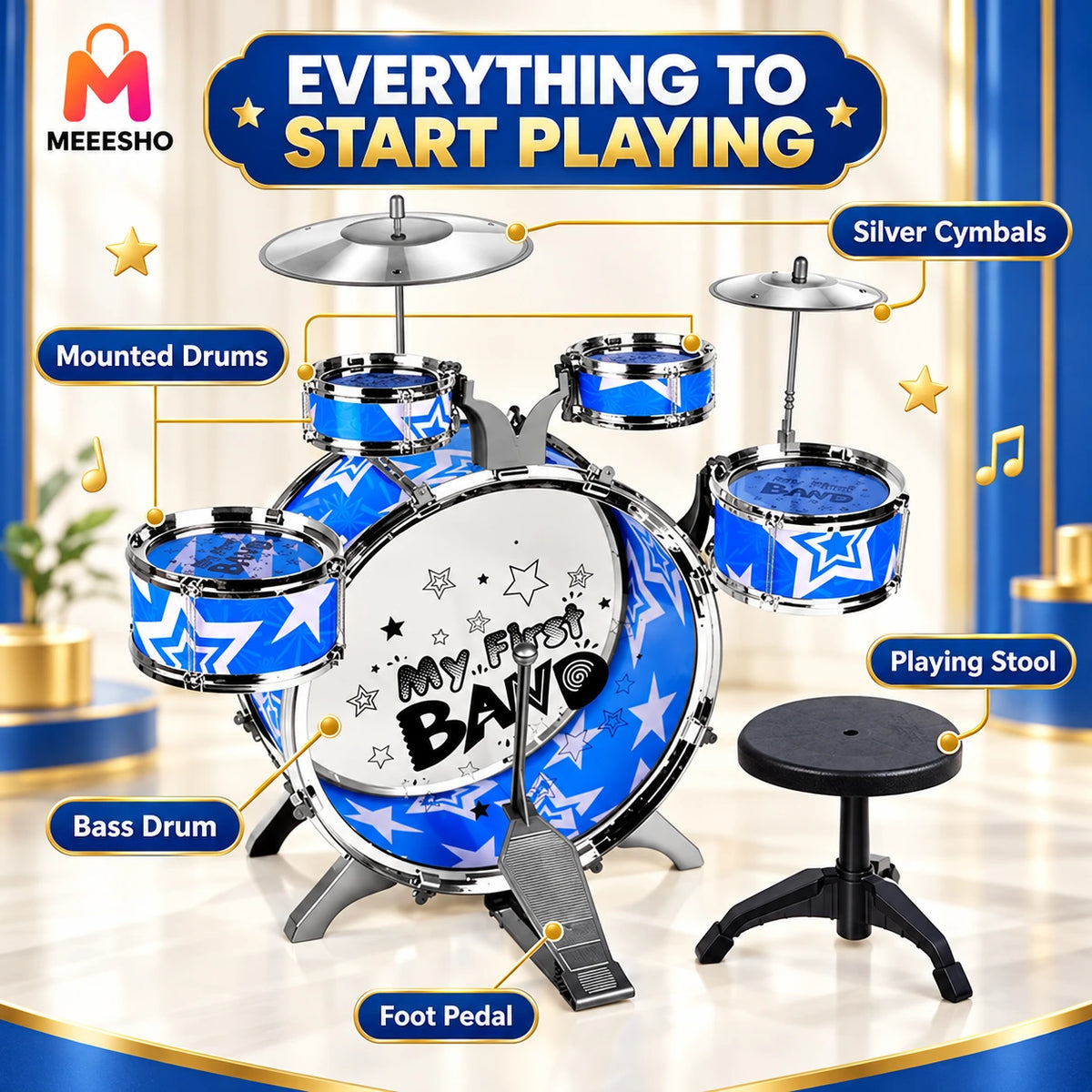 Large Kids Jazz Drum Play Set Inspires Musical Learning Fun
