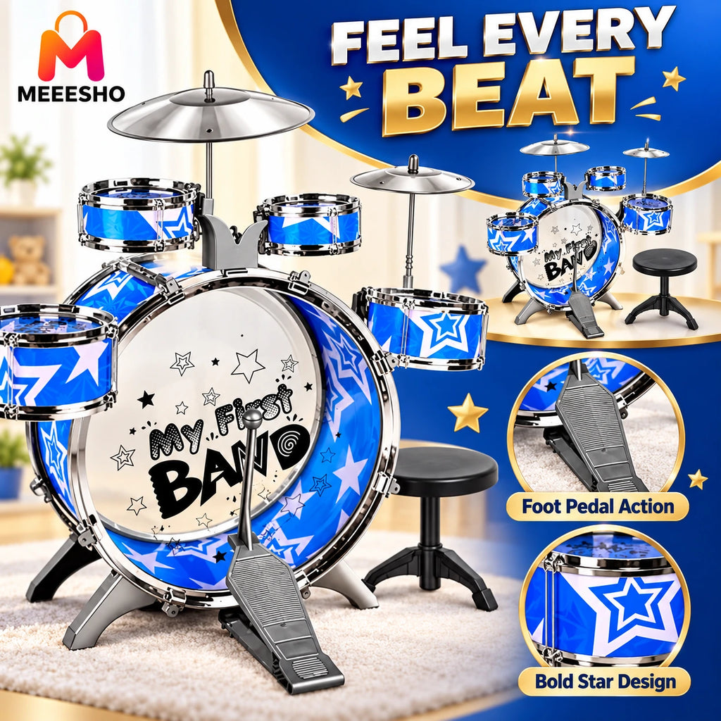Large Kids Jazz Drum Play Set Inspires Musical Learning Fun