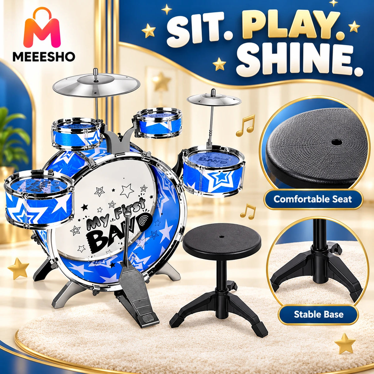 Large Kids Jazz Drum Play Set Inspires Musical Learning Fun