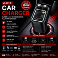 4in1 Retractable Car Charger Fast USB Type C Charger