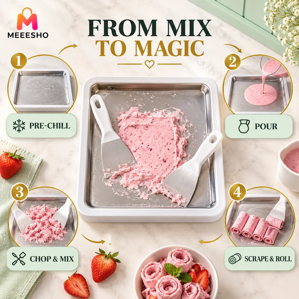 Home Ice Cream Roll Maker Tray With Dual Scrapers Included
