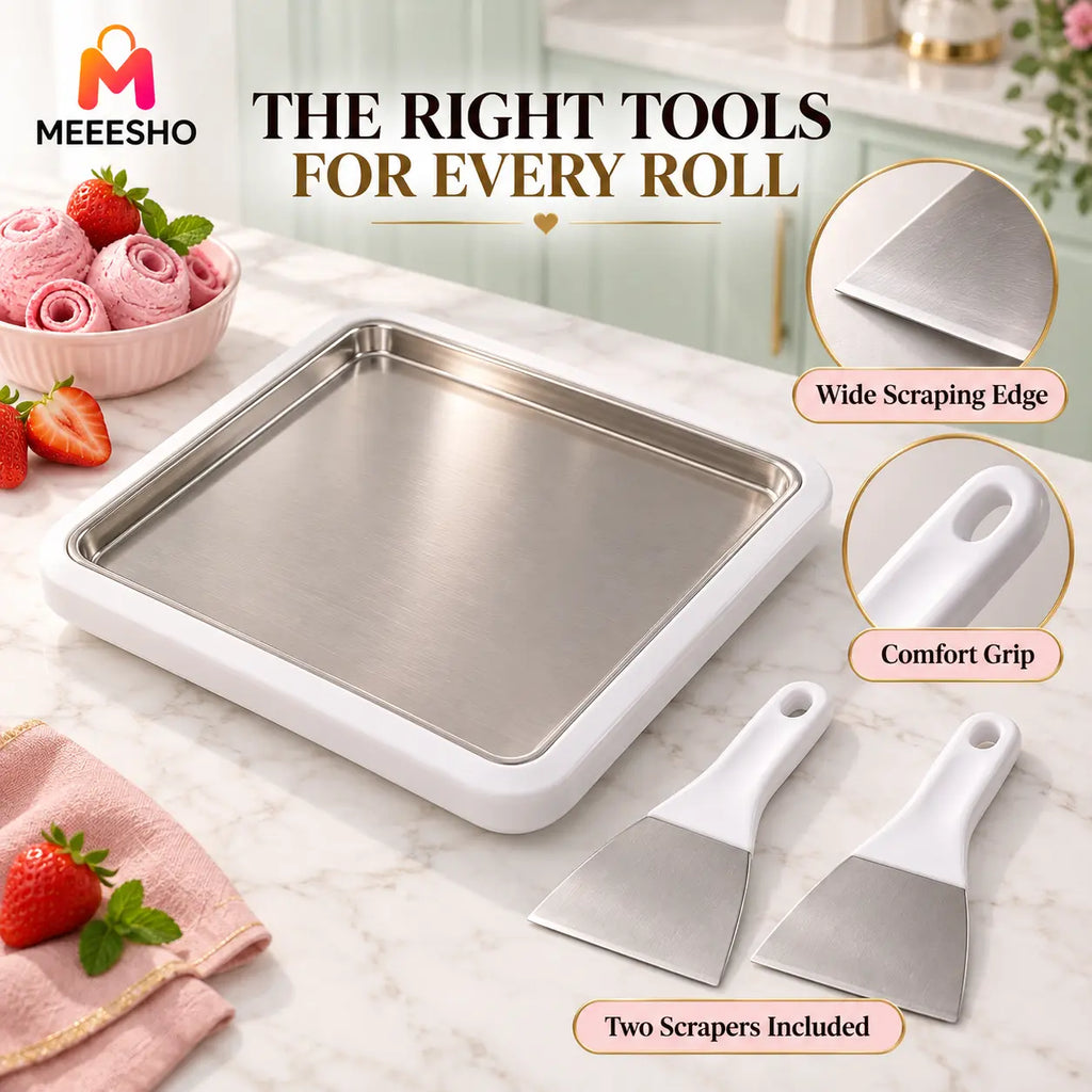 Home Ice Cream Roll Maker Tray With Dual Scrapers Included