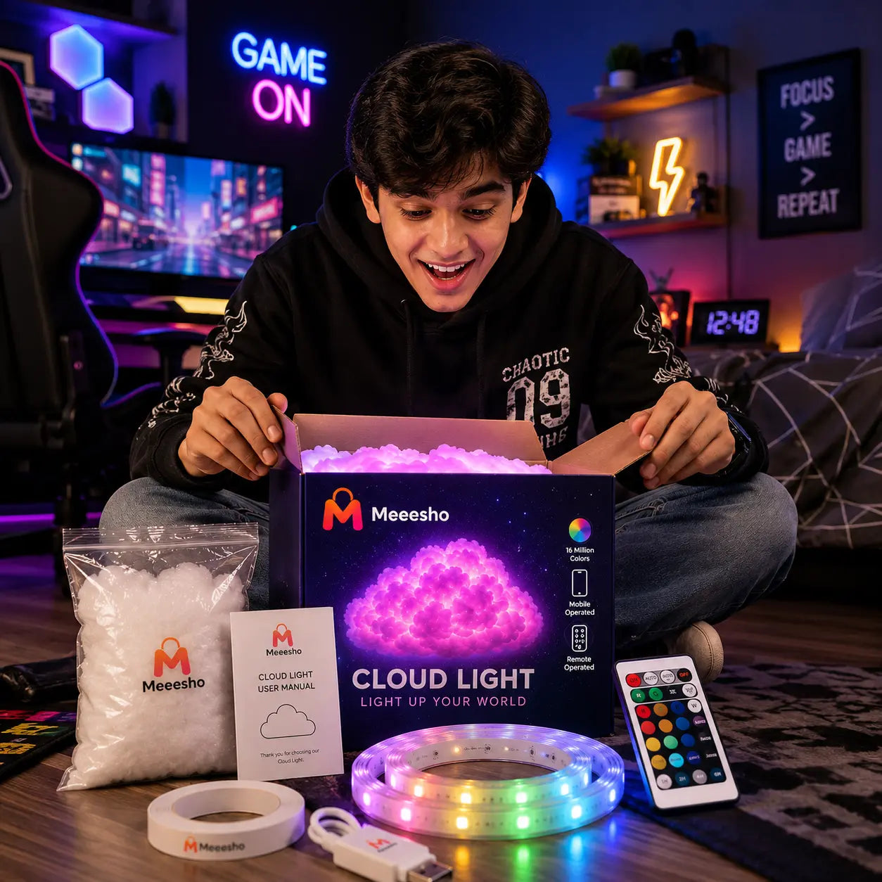 2M RGB Smart Cloud Light LED Mood Lamp with App Control Decor | Meeesho.pk