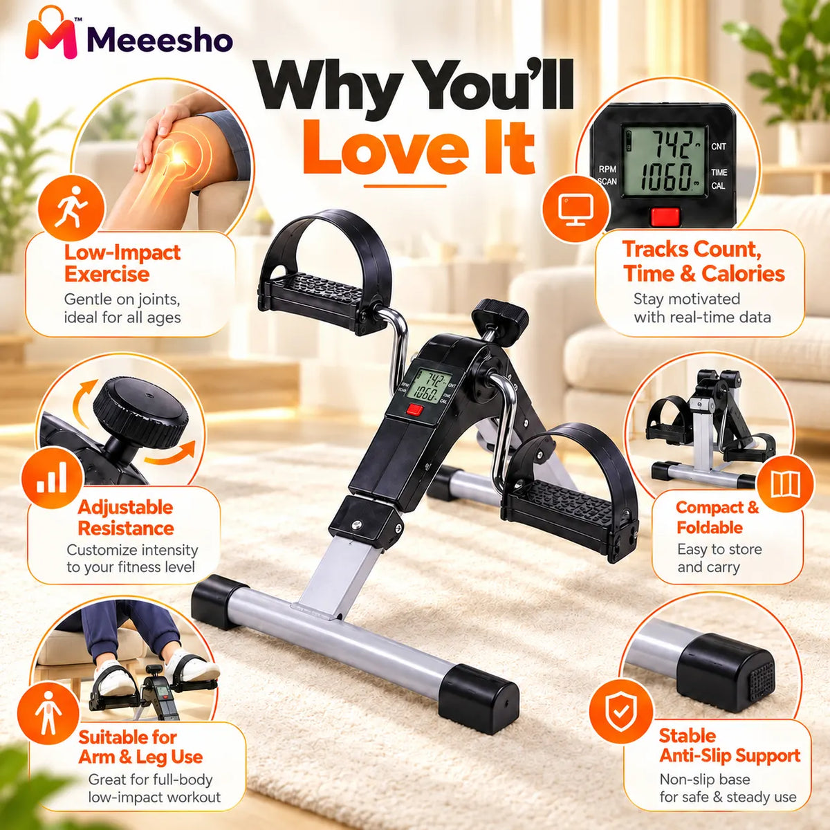 Digital Pedal Exerciser for Convenient Home Arm and Leg Workouts