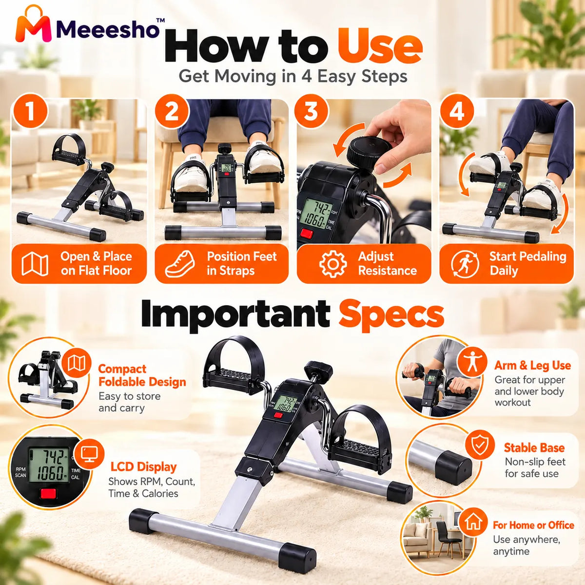 Digital Pedal Exerciser for Convenient Home Arm and Leg Workouts