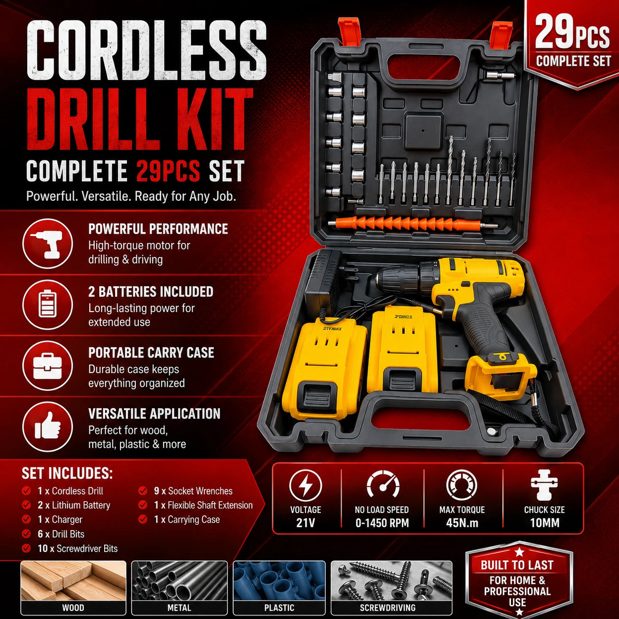 Double Battery Drill Machine Kit Rechargeable Electric Drill Set | Meeesho.pk