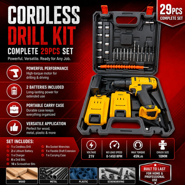 Double Battery Drill Machine Kit Rechargeable Electric Drill Set | Meeesho.pk