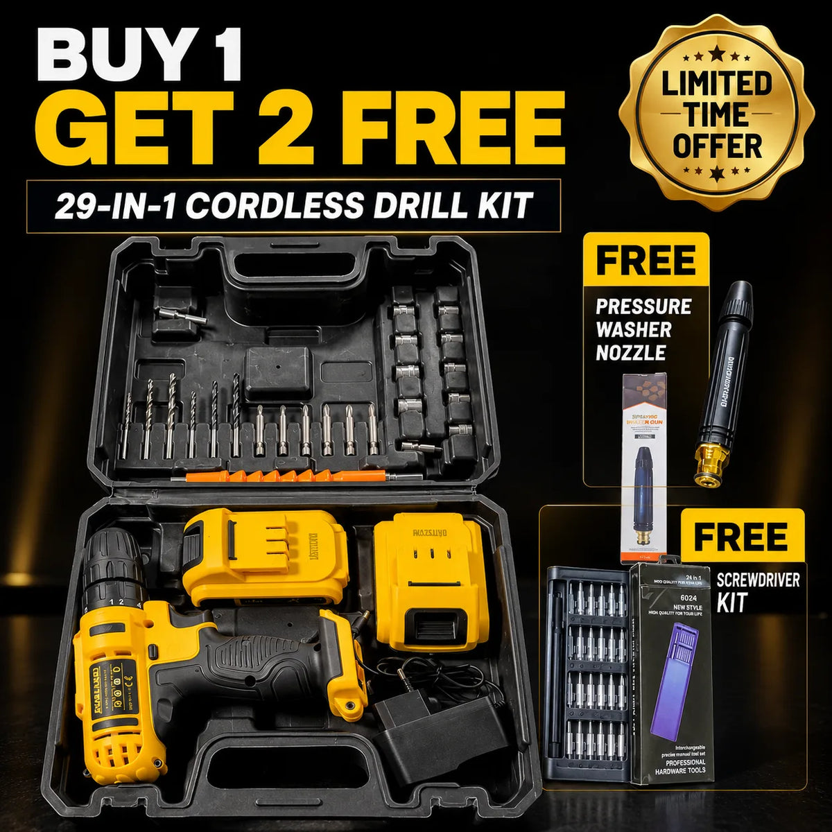 29-in-1 Cordless Drill Kit with 2 Free Gifts