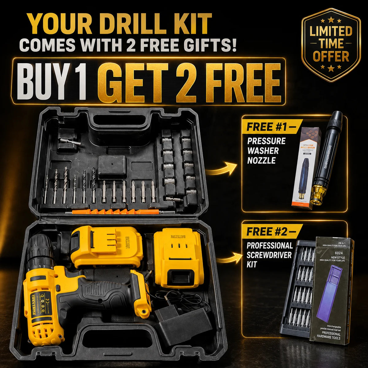 29-in-1 Cordless Drill Kit with 2 Free Gifts
