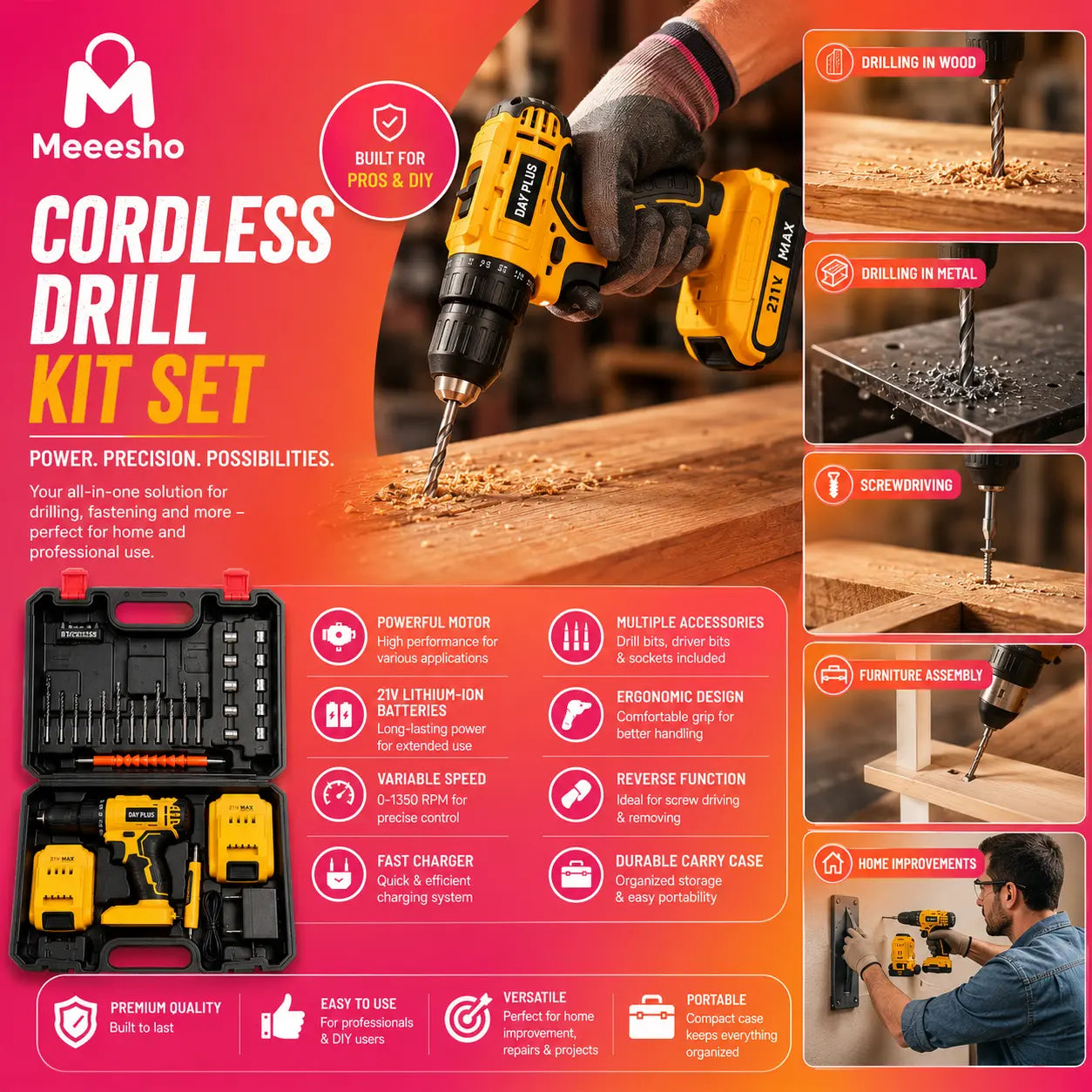 Buy 1 Get 1 Free | Drill Machine + Screw Driver Kit