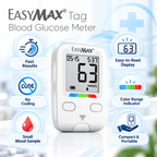 EasyMax Tag Digital Blood Glucose Meter with 10 FREE strips for Home
