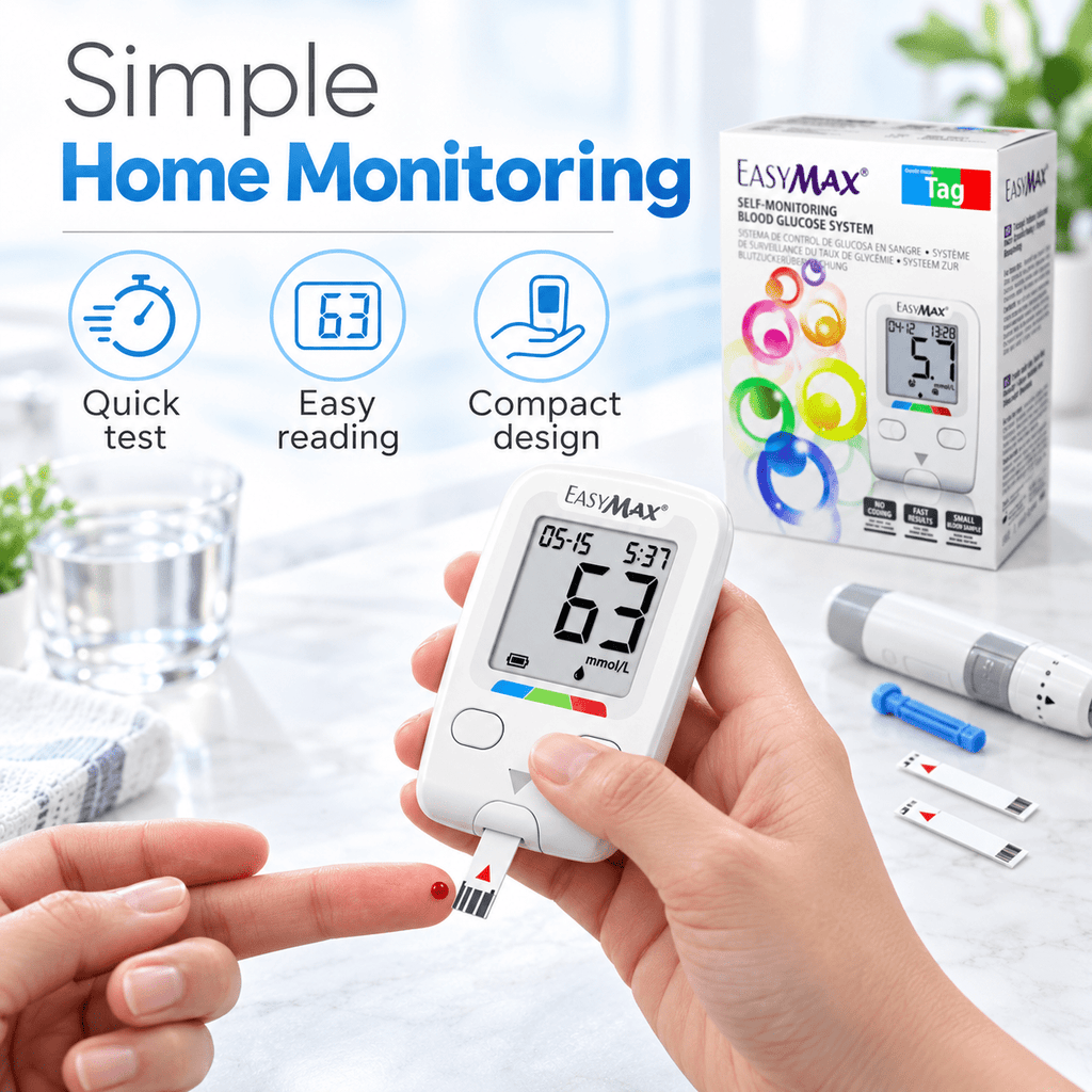 EasyMax Tag Digital Blood Glucose Meter with 10 FREE strips for Home