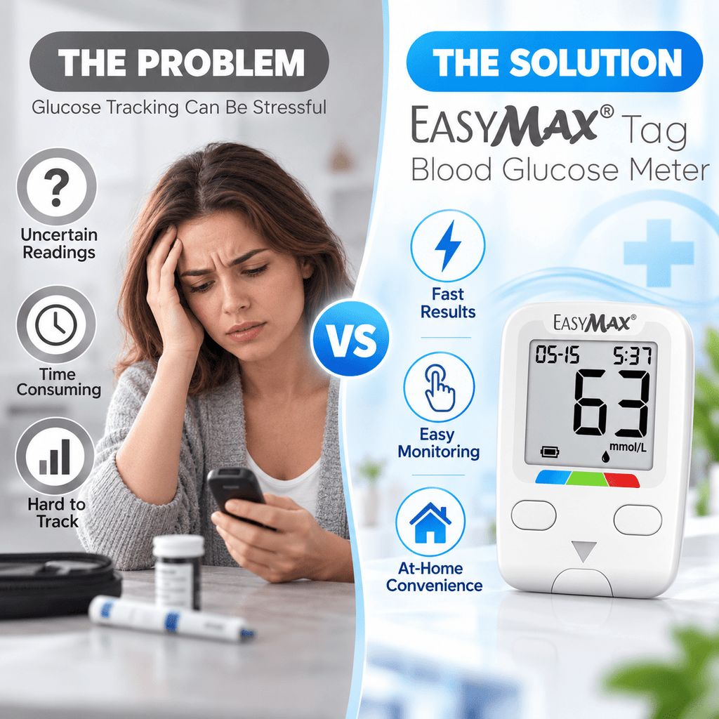 EasyMax Tag Digital Blood Glucose Meter with 10 FREE strips for Home