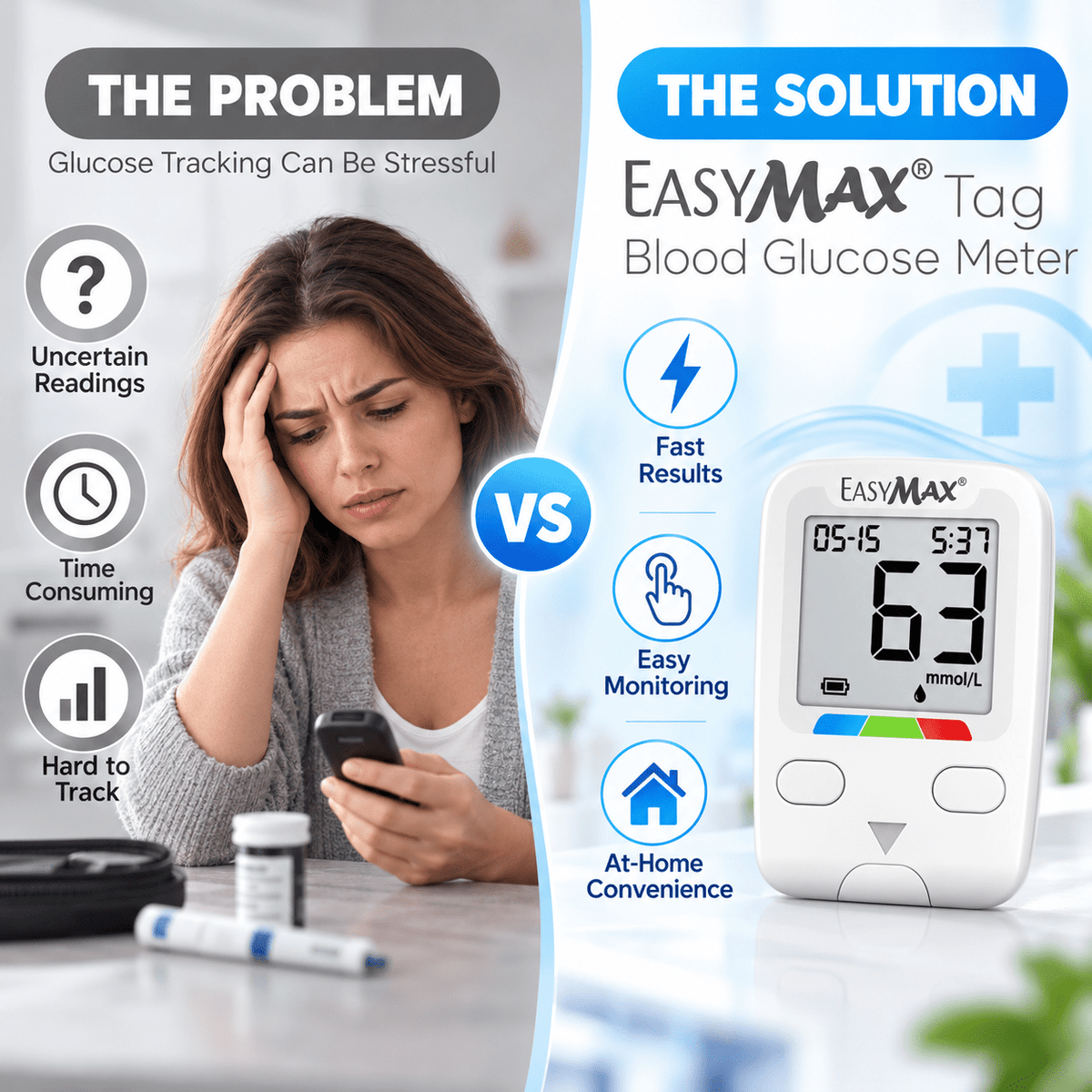 EasyMax Tag Digital Blood Glucose Meter with 10 FREE strips for Home