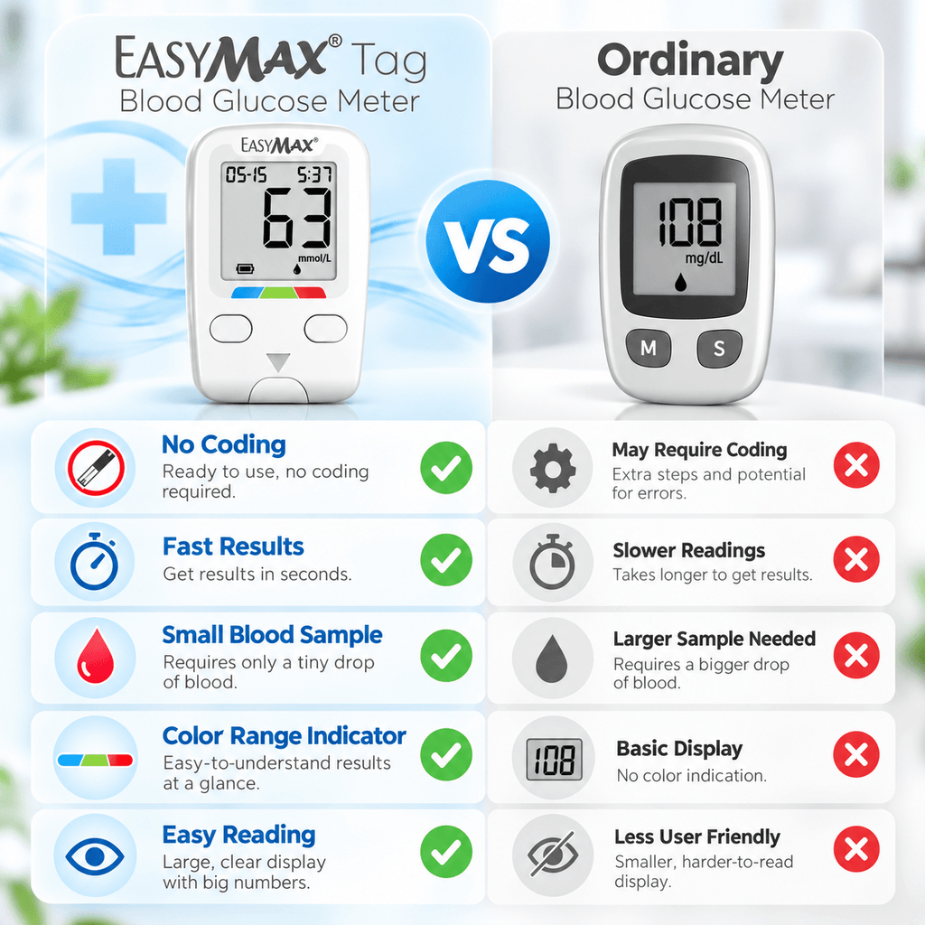 EasyMax Tag Digital Blood Glucose Meter with 10 FREE strips for Home