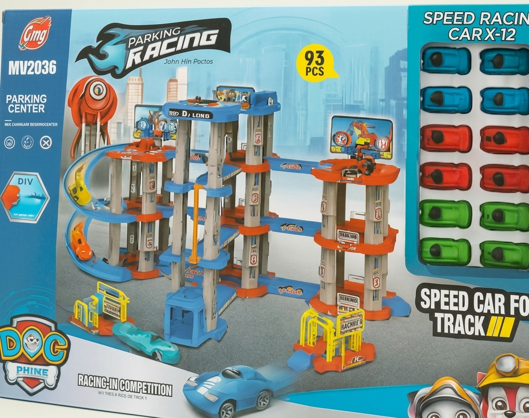 Kids Racing Rail Car Track Garage Parking DIY Adventure Toy Set