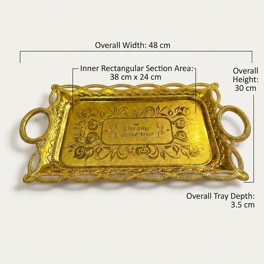 Luxury PVC Golden Serving Tray Decorative Elegant Multipurpose