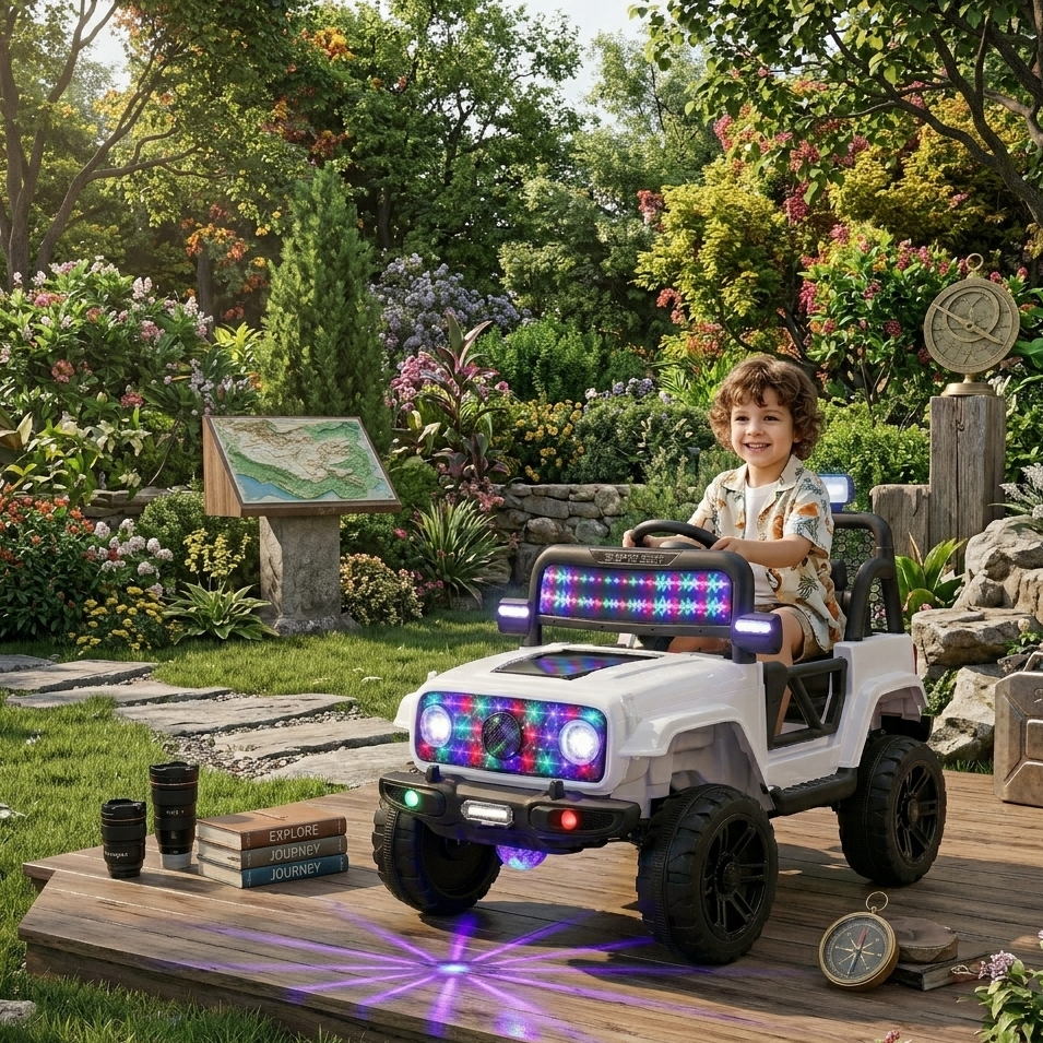 Luxury Kids Battery Car Leather Seat LED Lights Big Wheels Rideon