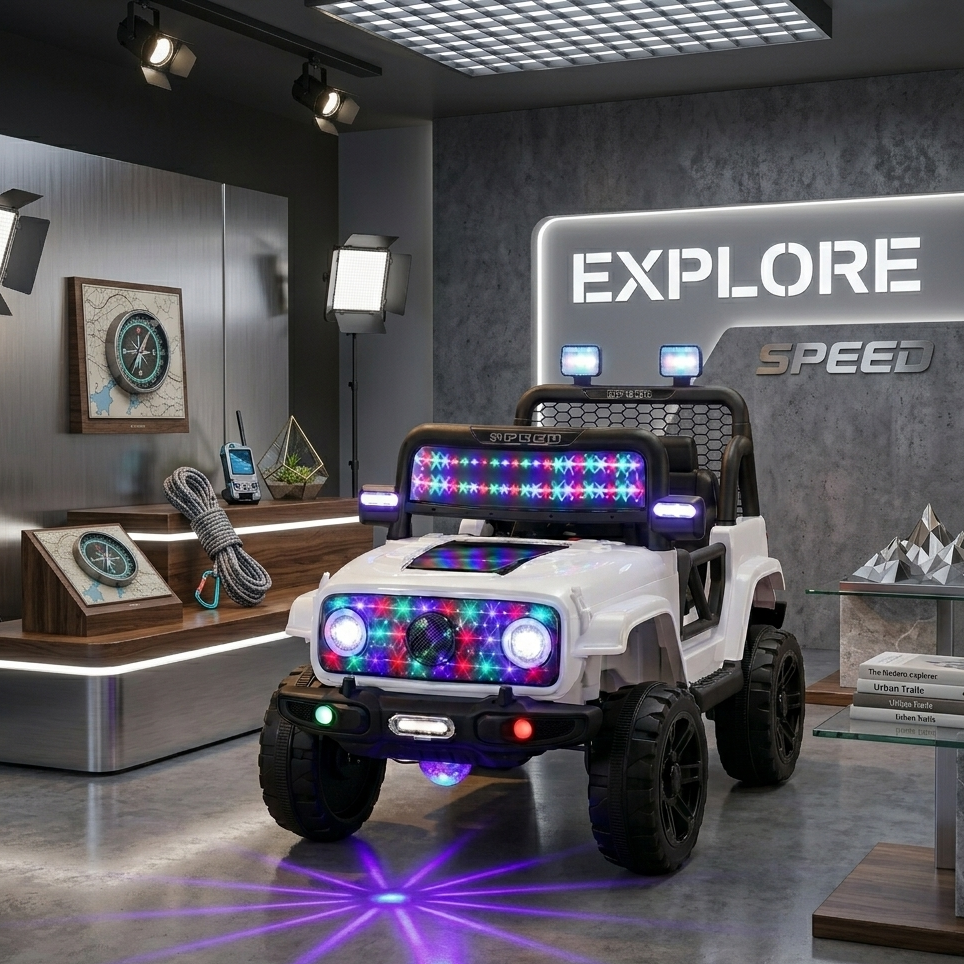 Luxury Kids Battery Car Leather Seat LED Lights Big Wheels Rideon