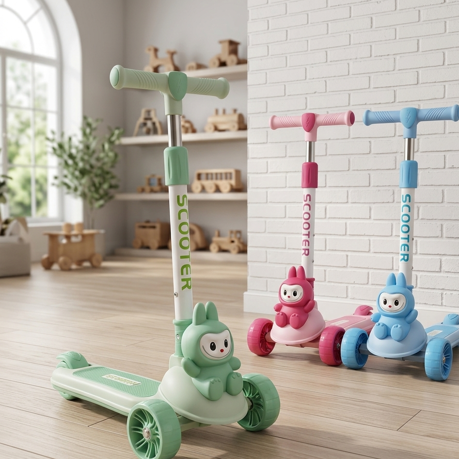 Labubu Character Kids Manual Scooter Adjustable Three Wheel Balance Ride Scooter